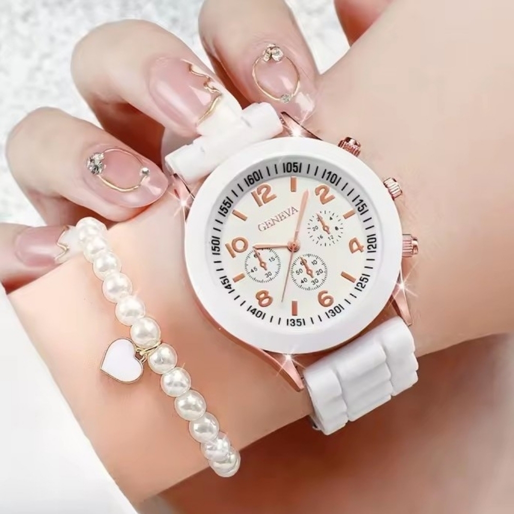 Geneva White and Rose Gold Heart Watch & Jewelry Gift Set - Picture 3 of 5